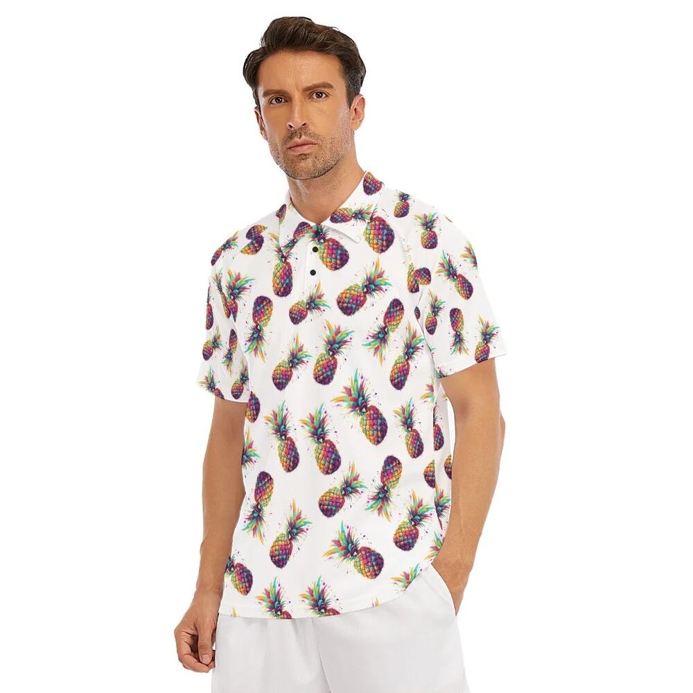 NEW Obnoxious Golf The Swinger 2.0 Polo Shirt Men's White Pineapple Size L